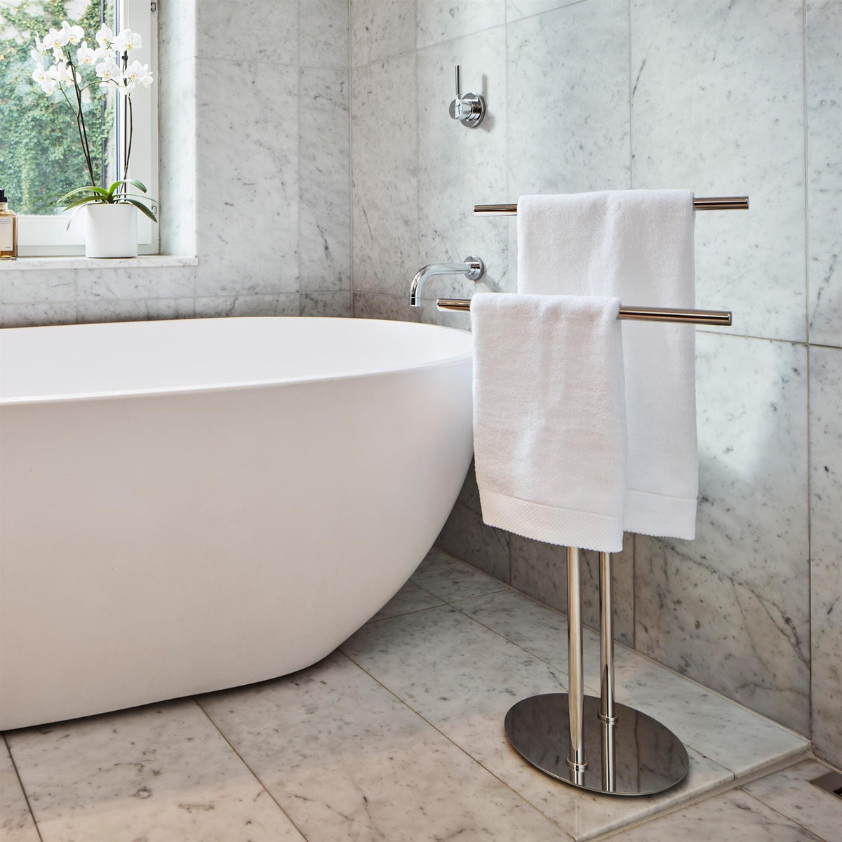 Smedbo Towel Rails and Rings Polished Stainless Steel Smedbo Outline Freestanding Double Towel Rail