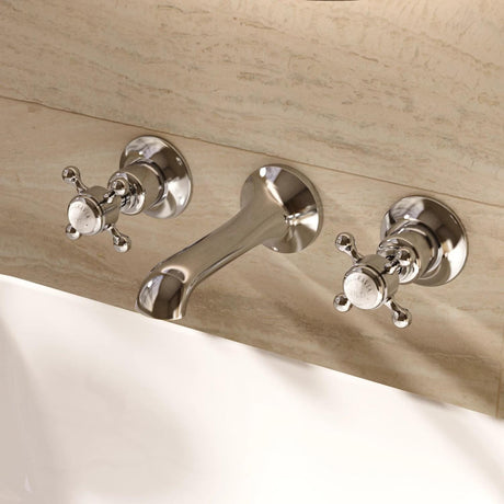 Crosswater Wall Mounted Basin Tap Chrome Crosswater Belgravia 3 Hole Wall Mounted Basin Mixer Tap with Crosshead Handle