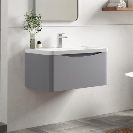 Aquarius Bathrooms Wall Mounted Vanity Unit Grey Aquarius Seren 800mm Wall Mounted One Drawer Vanity Unit with Basin