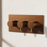Crosswater Concealed Shower Valve Brushed Bronze Crosswater MPRO 2 Outlet, 3 Handle Landscape Concealed Thermostatic Shower Valve