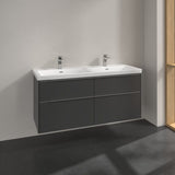 Villeroy & Boch Wall Mounted Vanity Unit Graphite with Chrome Handles Villeroy & Boch Subway 3.0 Wall Hung 1200mm Four Drawer Double Vanity Unit with Basin