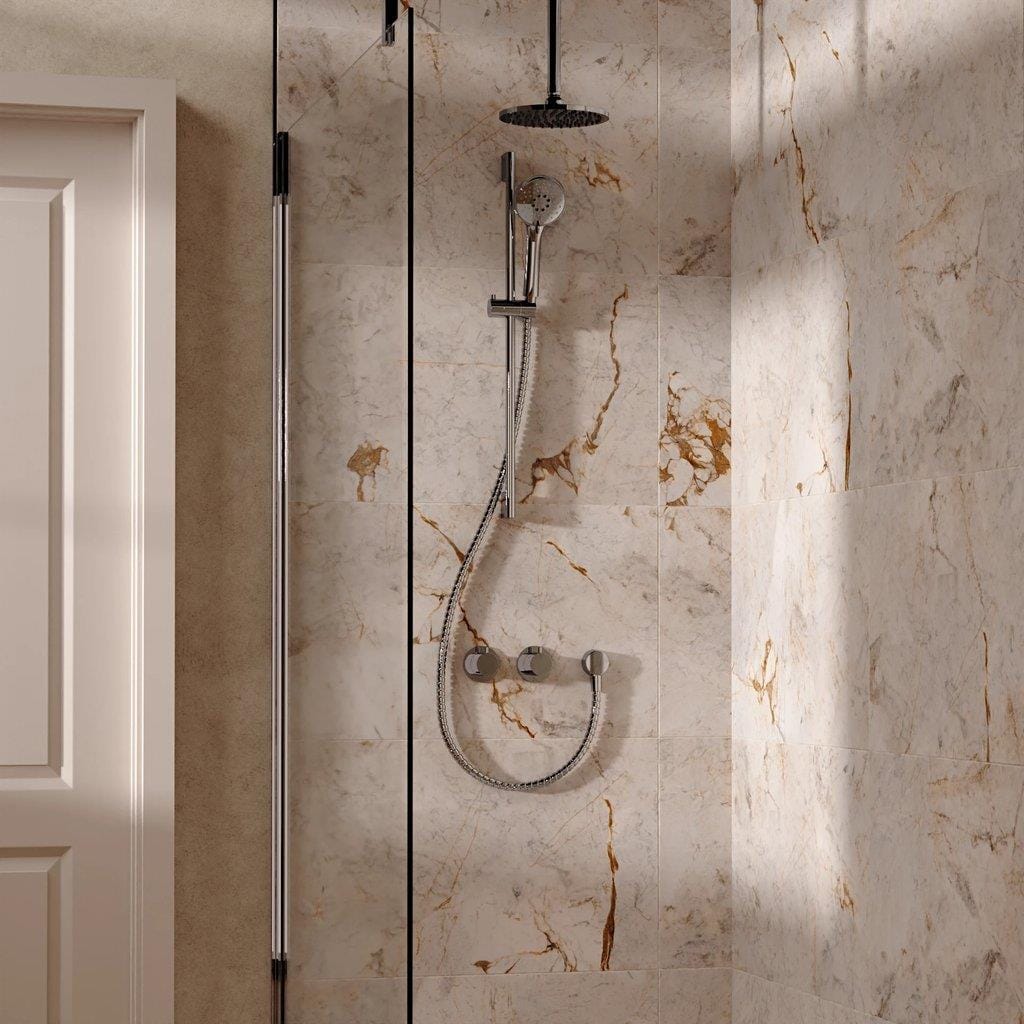 UK Bathroom Store Concealed Shower Set Chrome / Ceiling Arm / 200mm Crosswater Module Shower Set 2 with Riser Rail Kit and Overhead Shower