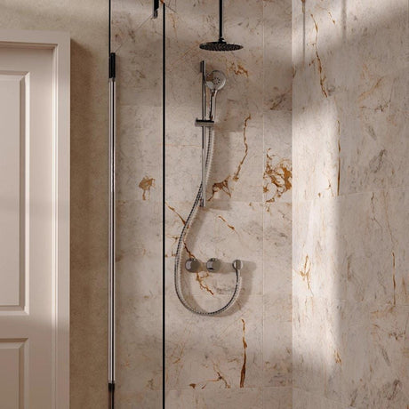 UK Bathroom Store Concealed Shower Set Chrome / Ceiling Arm / 200mm Crosswater Module Shower Set 2 with Riser Rail Kit and Overhead Shower