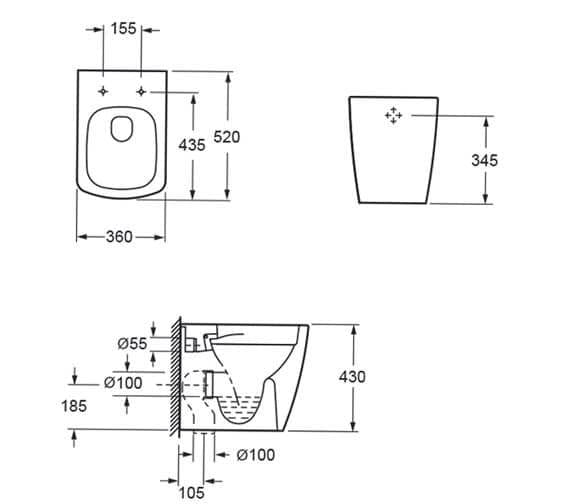 Imex Back to Wall Toilet Imex Ravine Rimless Comfort Height Back to Wall Toilet with Soft Close Seat in White