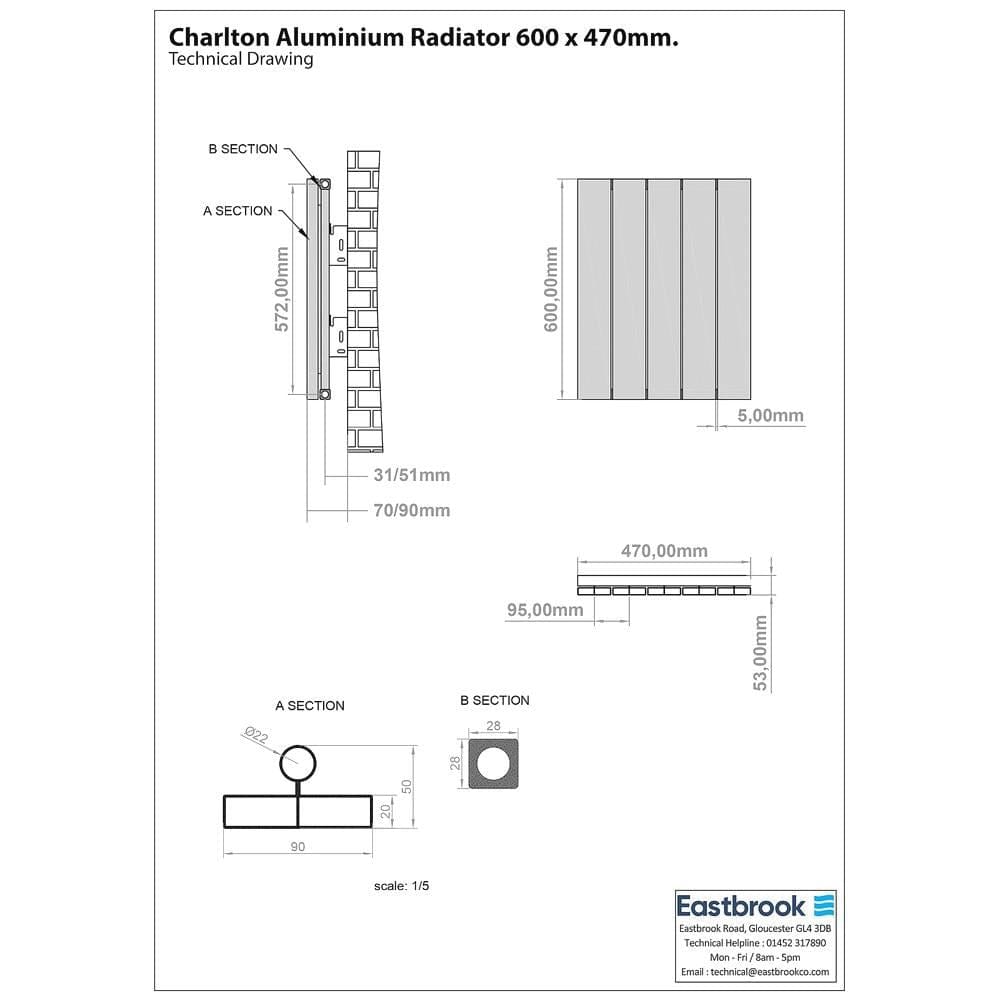 Eastbrook Panel Radiator Eastbrook Charlton Horizontal Aluminium Designer Radiator in Matt White