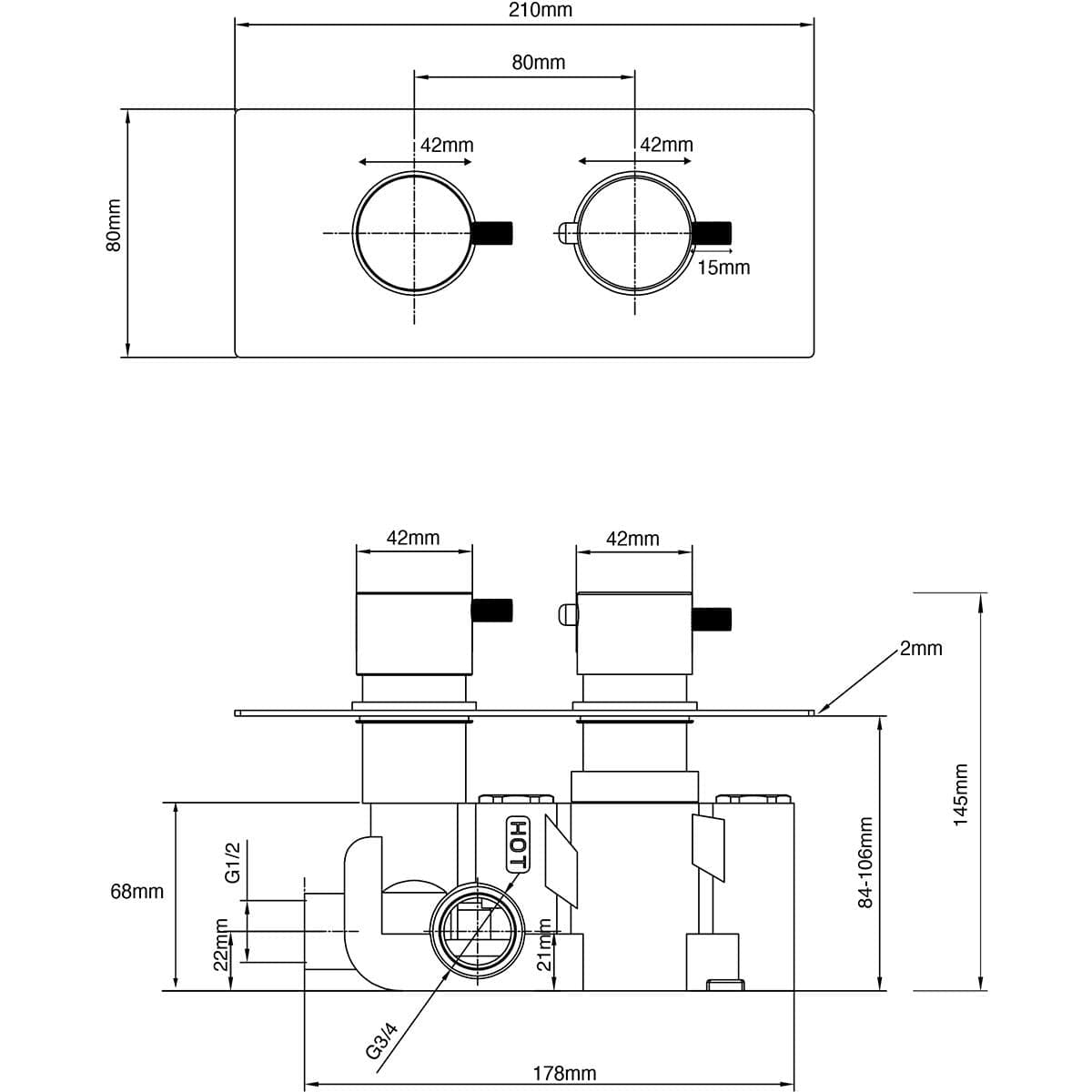 Imex Concealed Shower Valve Imex Ravine 1 Outlet, 2 Handle Concealed Thermostatic Shower Valve