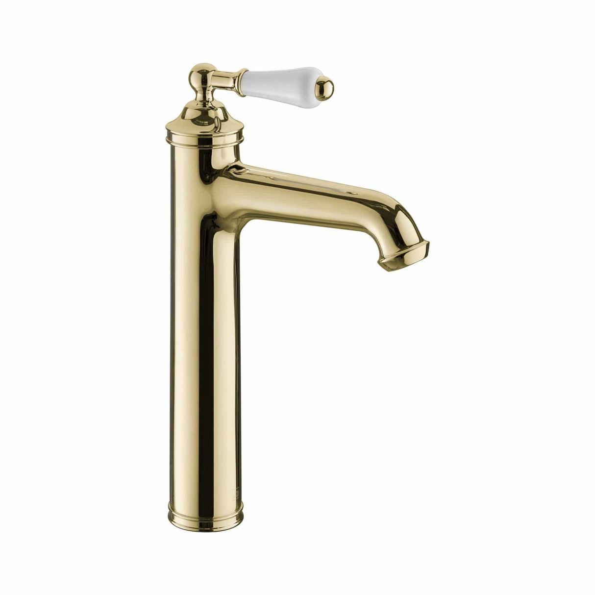 JTP Tall Basin Tap Polished Gold JTP Grosvenor Single Lever Tall Basin Mixer Tap with Clicker Waste