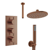 Crosswater Concealed Shower Set Brushed Bronze / Ceiling Arm / 200mm Crosswater Design 3 Handle 2 Outlet Shower Set 7 with Pencil Handset and Rainfall Shower Head