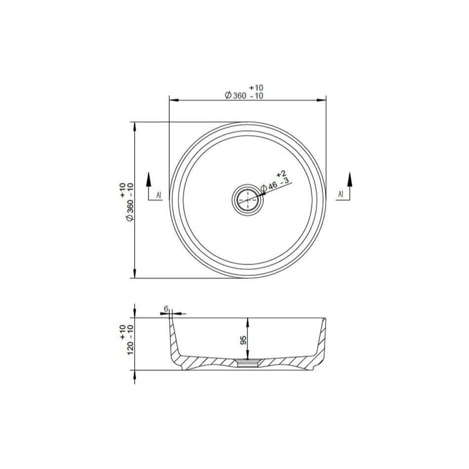 Aquarius Bathrooms Countertop Basin Aquarius V-Series 2 Round 355mm Ceramic Marble Effect Countertop Basin with Waste
