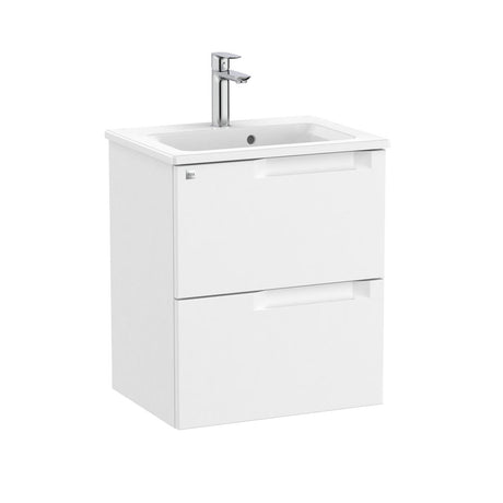Roca Wall Mounted Vanity Unit Matt White Roca Aleyda Compact 500mm Wall Mounted Two Drawer Vanity Unit with Basin