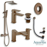 Aquarius Bathrooms Exposed Shower Set Brushed Bronze Aquarius Hydro Complete Shower Brassware Pack with Basin Mixer, Bath Mixer & Round Exposed Shower