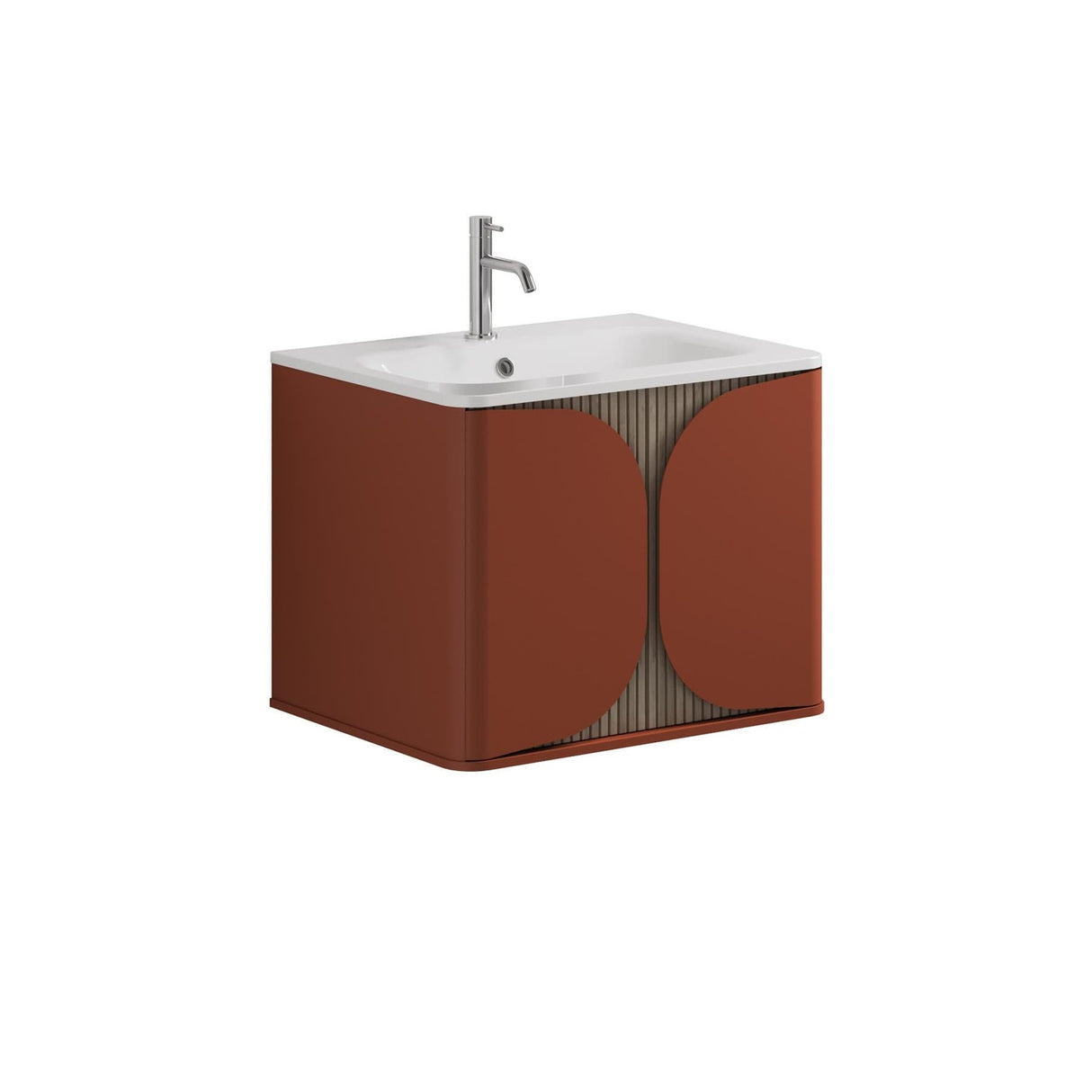 Crosswater Wall Mounted Vanity Unit Soft Clay / Crosswater Tambour Basin - 1 Tap Hole - White Crosswater Tambour Vanity Unit with Basin or Worktop - 600mm - One Drawer - Wall Mounted