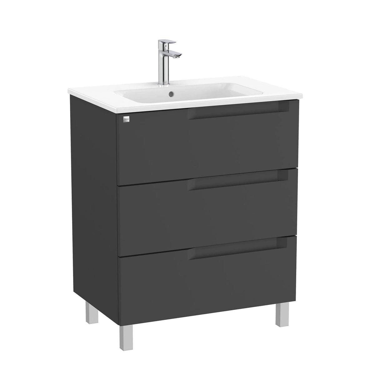 Roca Wall Mounted Vanity Unit Matt Black Roca Aleyda 700mm Floor Standing Three Drawer Vanity Unit with Basin