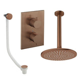 UK Bathroom Store Concealed Shower Set Brushed Bronze / Ceiling Arm / 300mm Crosswater Crossbox Shower Set 7 - 2 Outlet with Fixed Overhead Shower and Overflow Bath Filler Waste