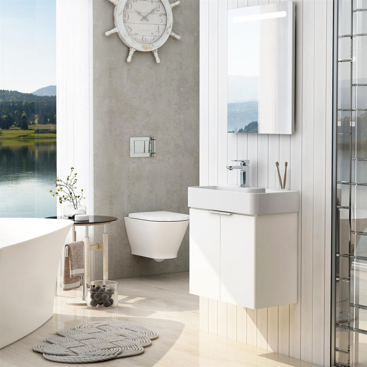 Imex Wall Mounted Vanity Unit Matt White Imex Blade Wall Mounted 600mm Double Door Vanity Unit with Basin