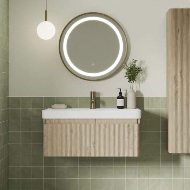 Aquarius Wall Mounted Vanity Unit 805mm Aquarius Corinthe Wall Mounted Vanity Unit  with Basin in Textured Oak