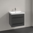 Villeroy & Boch Wall Mounted Vanity Unit Graphite with Black Handles Villeroy & Boch Avento Wall Hung Vanity Unit 580mm Two Drawers with Basin