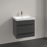 Villeroy & Boch Wall Mounted Vanity Unit Graphite with Black Handles Villeroy & Boch Avento Wall Hung Vanity Unit 580mm Two Drawers with Basin