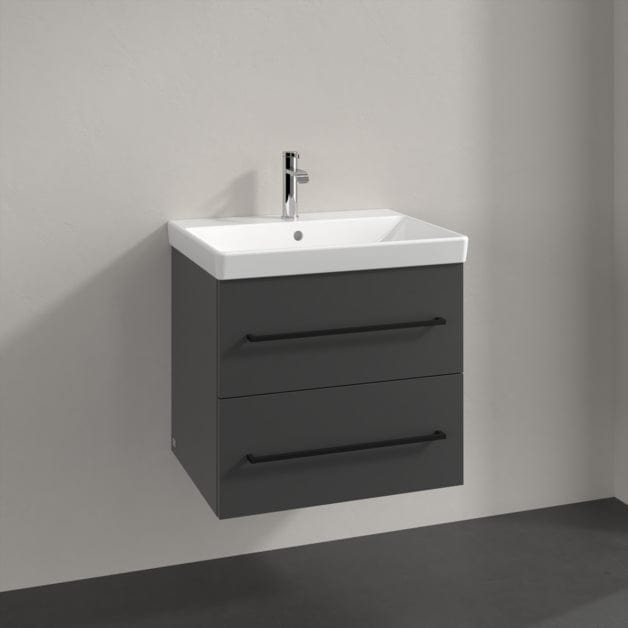 Villeroy & Boch Wall Mounted Vanity Unit Graphite with Black Handles Villeroy & Boch Avento Wall Hung Vanity Unit 580mm Two Drawers with Basin