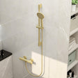 Imex Exposed Shower Set Brushed Brass Imex Ravine Cool Touch, Easy Fix, Thermostatic Exposed Shower Valve with Slide Rail, Hose And Multifunction Handset