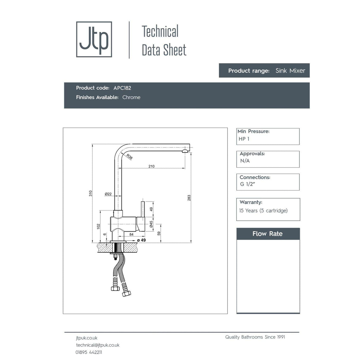 JTP Kitchen Tap JTP Apco Single Lever Kitchen Mixer Tap in Chrome