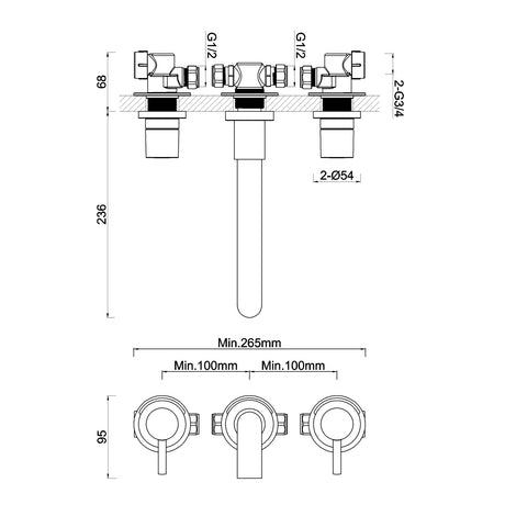 Crosswater Wall Mounted Bath Tap Crosswater Fusion 3 Hole Wall Mounted Bath Filler Tap in Chrome