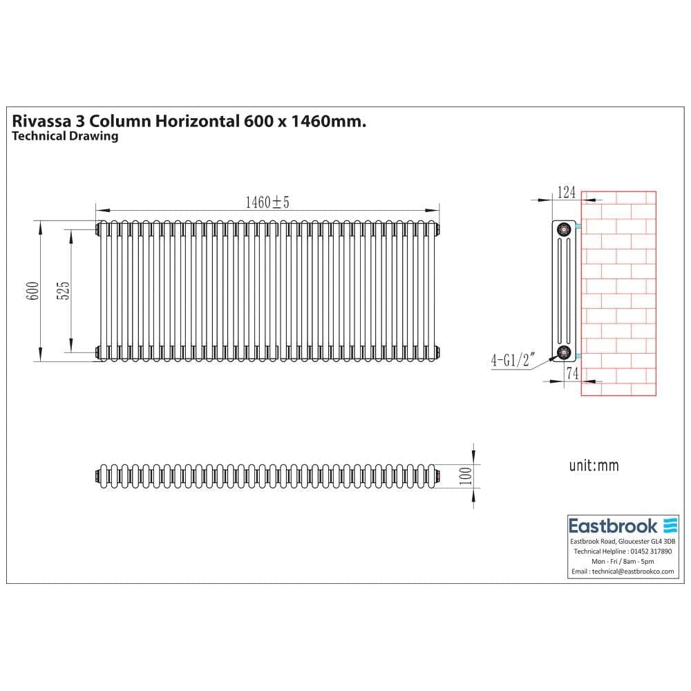 Eastbrook Rivassa Traditional 3 Column Radiator in Matt Black