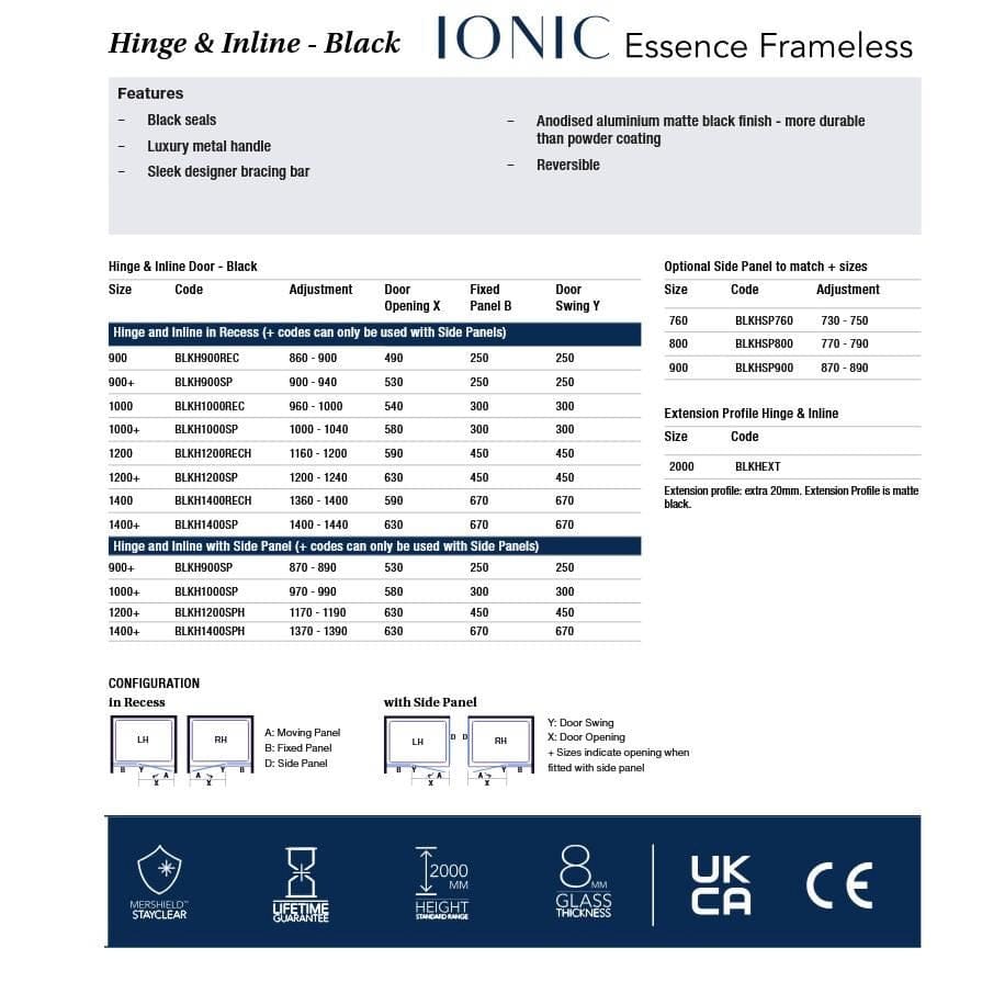 Merlyn Ionic Essence Frameless Hinged Shower Door and Inline Panel