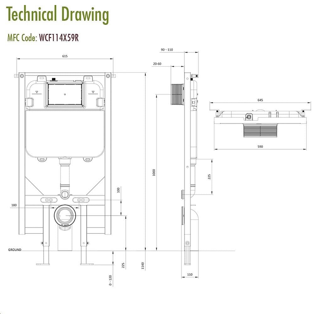 Crosswater Wall Hung WC Frame Crosswater 1.14m Ultra Slim Depth Dual Flush WC Support Frame Set with Flush Plate