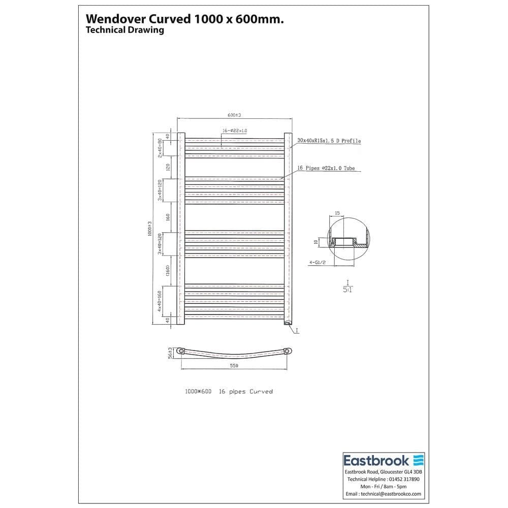 Eastbrook Wendover Curved Vertical Heated Towel Rail in Chrome