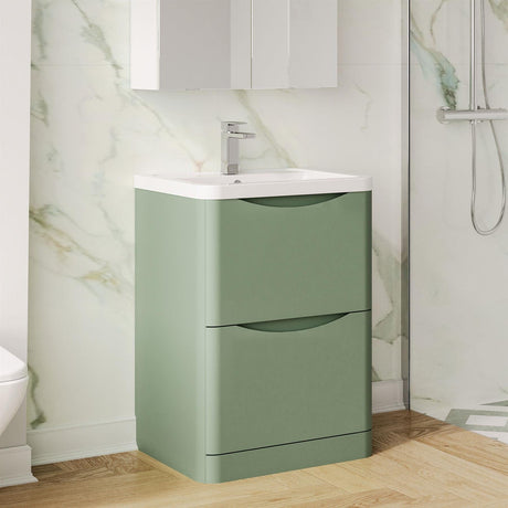 Aquarius Bathrooms Floor Standing Vanity Unit Green Aquarius Seren 600mm Floor Standing Two Drawer Vanity Unit with Basin