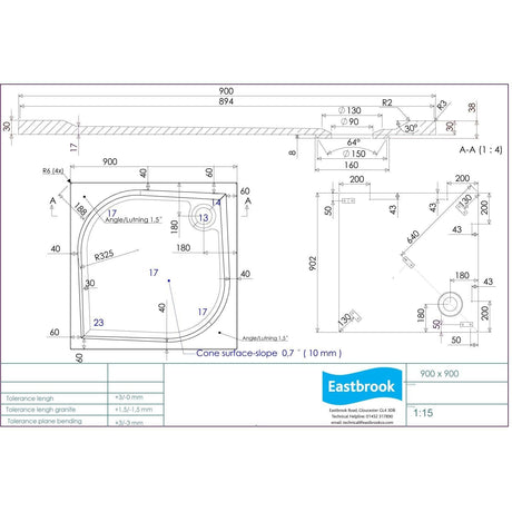 Eastbrook Square Shower Tray 900 x 900mm Eastbrook Vanguard Stone 25mm Square Shower Tray
