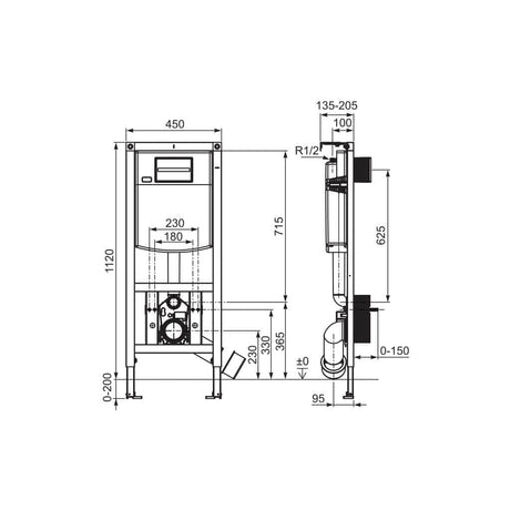 ROCA Wall Hung WC Frame ROCA Duplo S Full Height 1120mm Wall Hung Concealed Frame and Cistern