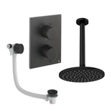 UK Bathroom Store Concealed Shower Set Matt Black / Ceiling Arm / 200mm Crosswater Crossbox Shower Set 7 - 2 Outlet with Fixed Overhead Shower and Overflow Bath Filler Waste