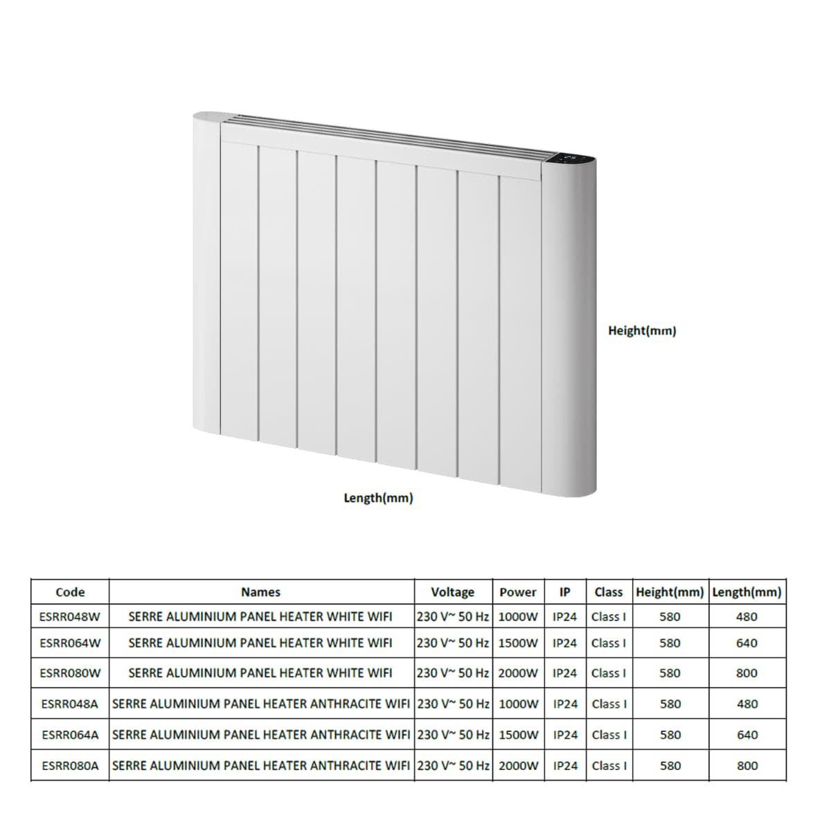 Reina Panel Radiator Reina Serre Electric Radiator with Wi-Fi Enabled LCD Display
