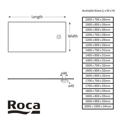Roca Rectangle Shower Tray ROCA Terran-N Superslim Stonex® Rectangular Shower Tray with Twist Colour Match Waste Cover