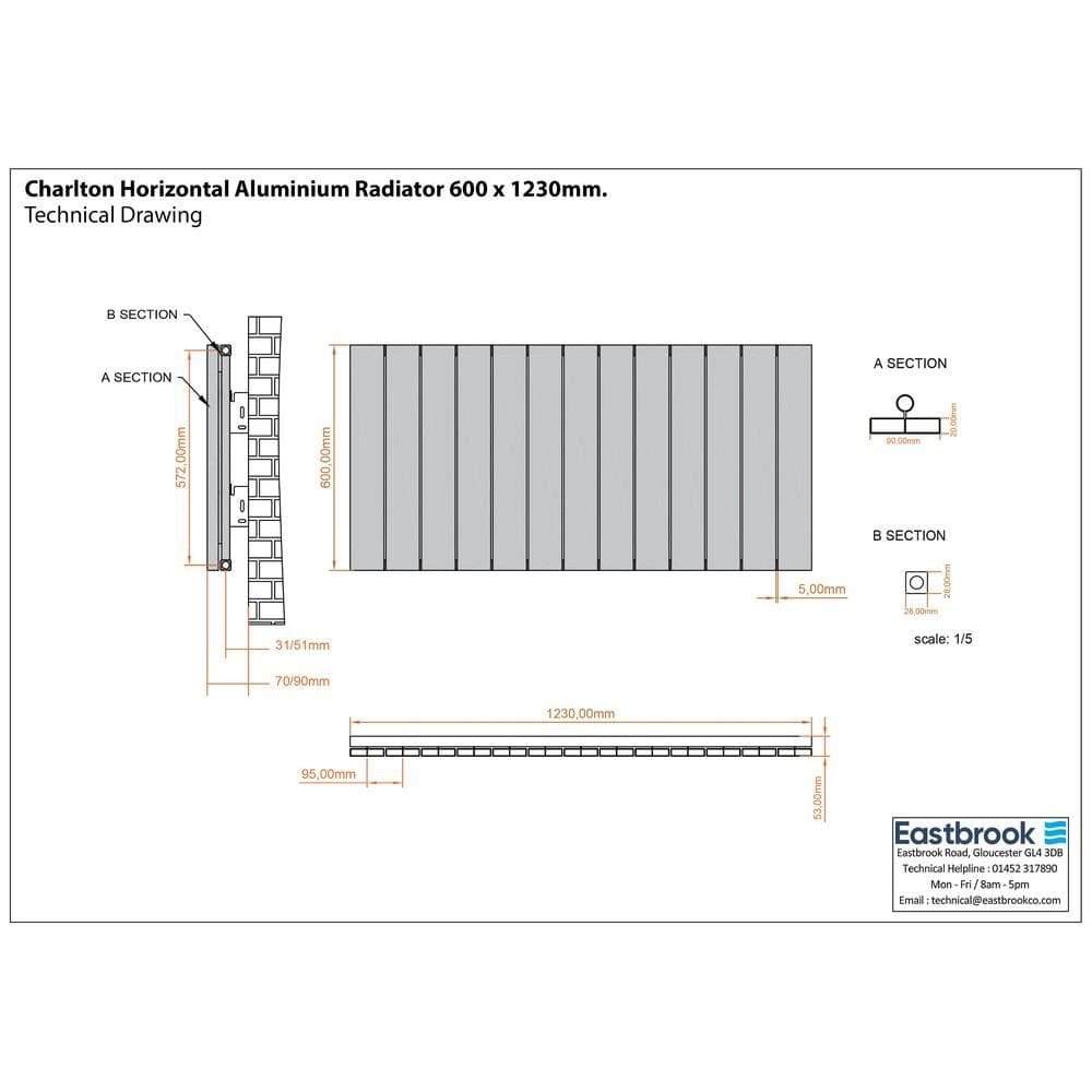 Eastbrook Panel Radiator Eastbrook Charlton Horizontal Aluminium Designer Radiator in Matt White
