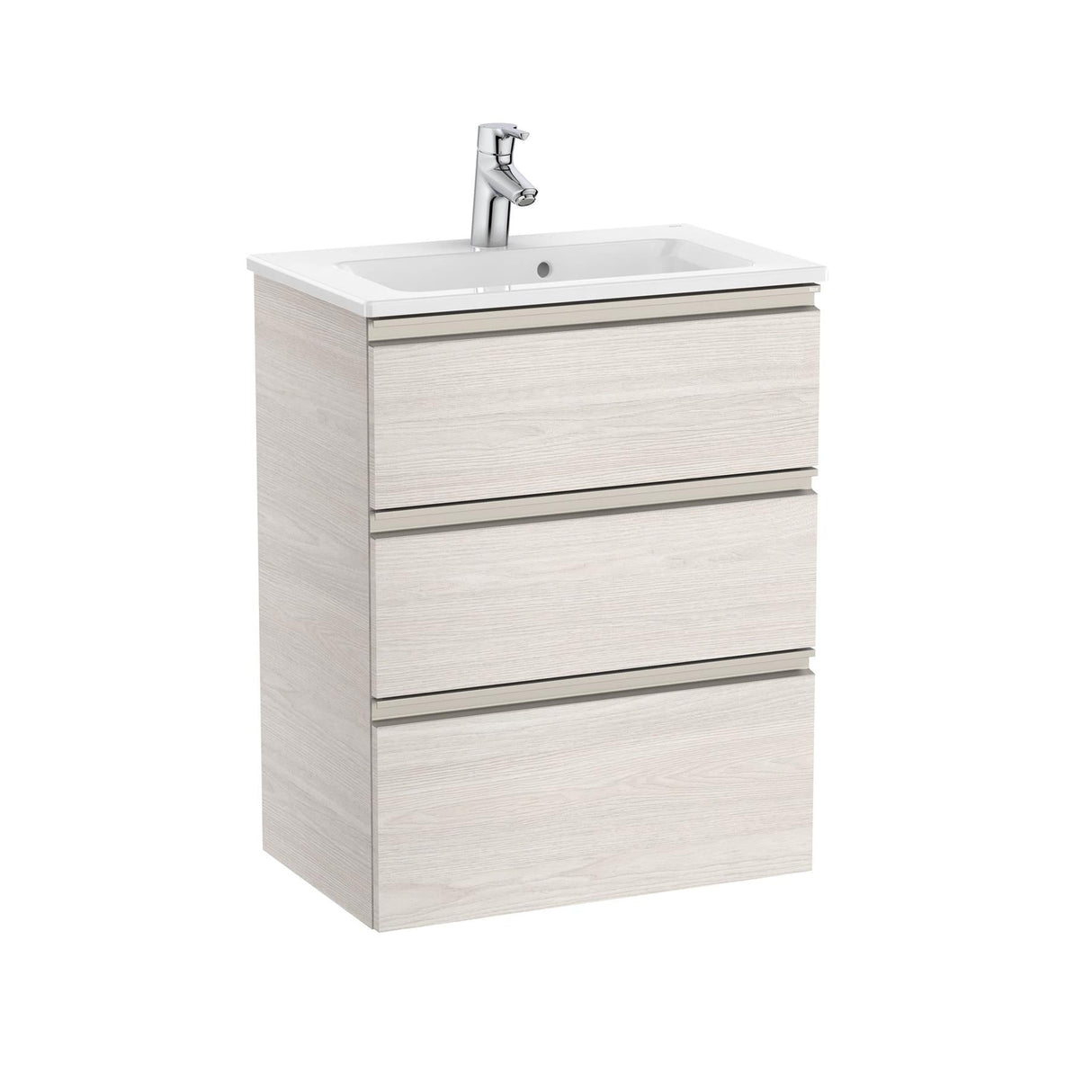 UK Bathroom Store Nordic Ash Roca The Gap Compact Wall Mounted 600mm Three Drawer Vanity Unit with Basin