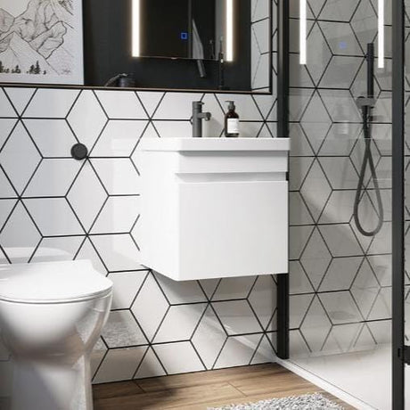 Saneux Wall Mounted Vanity Unit Gloss White Saneux Air Vanity Unit With Basin - 400 X 350mm - One Drawer - Wall Mounted