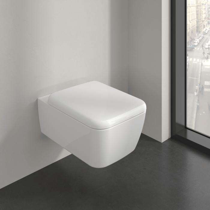 Villeroy & Boch Wall Hung Toilet Villeroy & Boch Skyla Square Wall Hung Rimless Toilet with Twist Flush and Soft Close Seat
