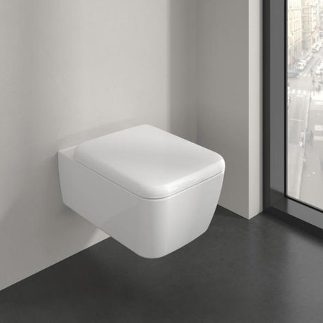 Villeroy & Boch Wall Hung Toilet Villeroy & Boch Skyla Square Wall Hung Rimless Toilet with Twist Flush and Soft Close Seat