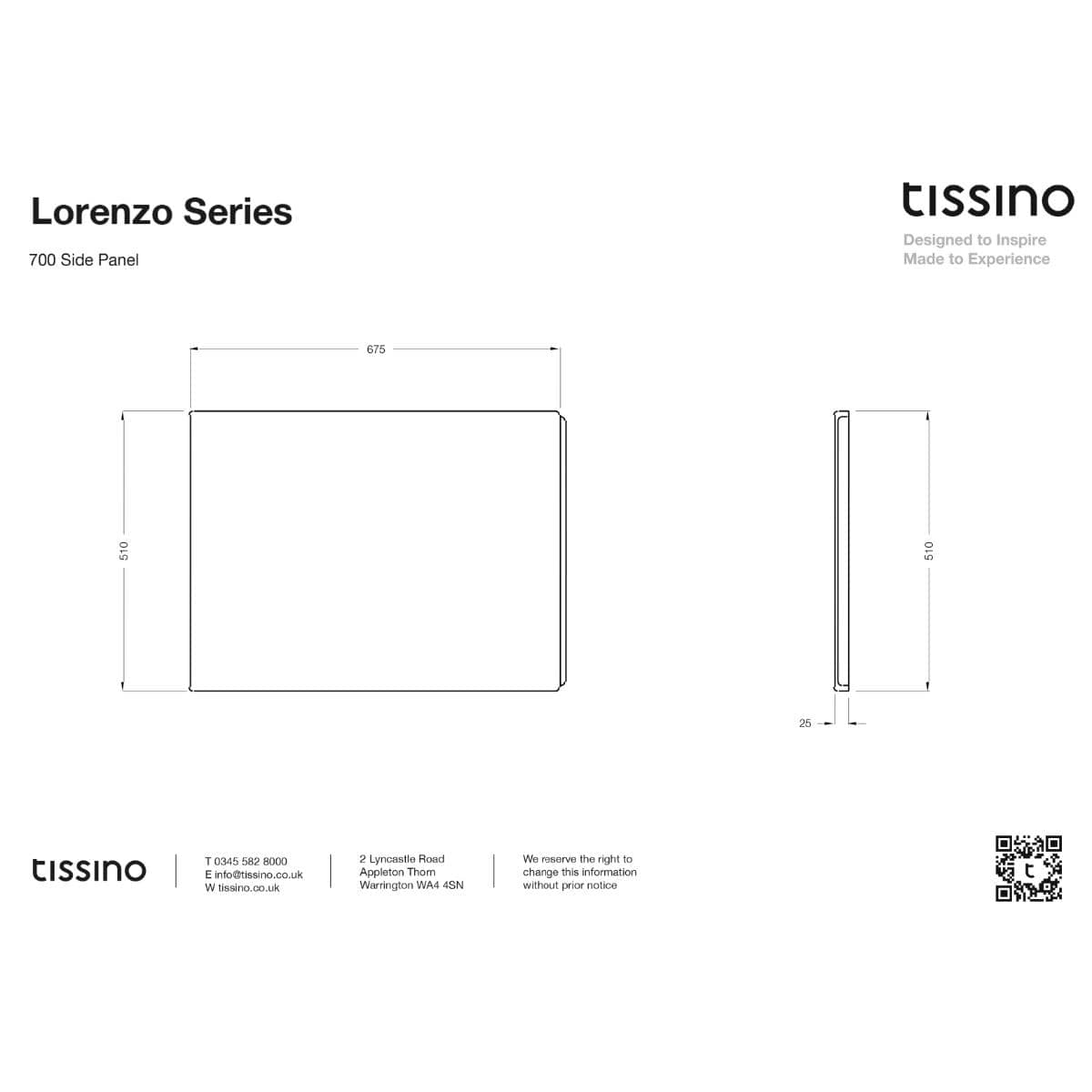 Tissino Bath Panel 700 x 510mm / Standard Tissino Lorenzo End Bath Panel