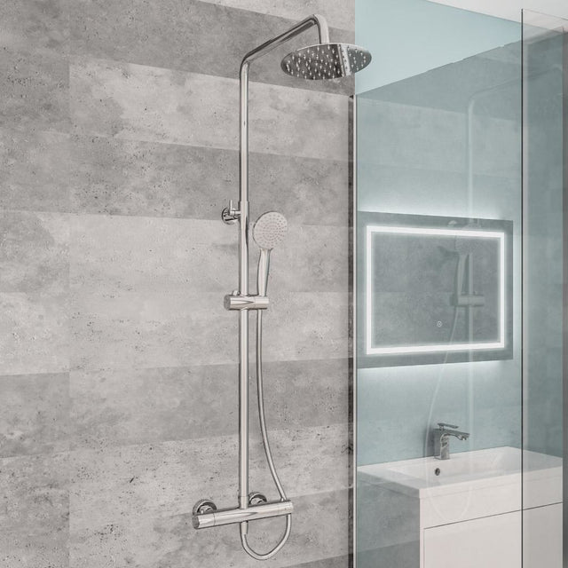 Eastbrook Exposed Shower Set Eastbrook Modern Round Thermostatic Shower Valve Set with Adjustable Riser, Showerhead and Handset in Chrome