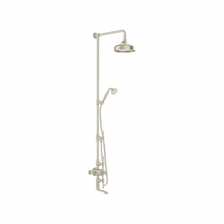 Vado Exposed Shower Set Brushed Nickel Booth & Co. Axbridge Exposed 3 Outlet Shower Set with Fixed Shower Head, Handset and Bath Spout