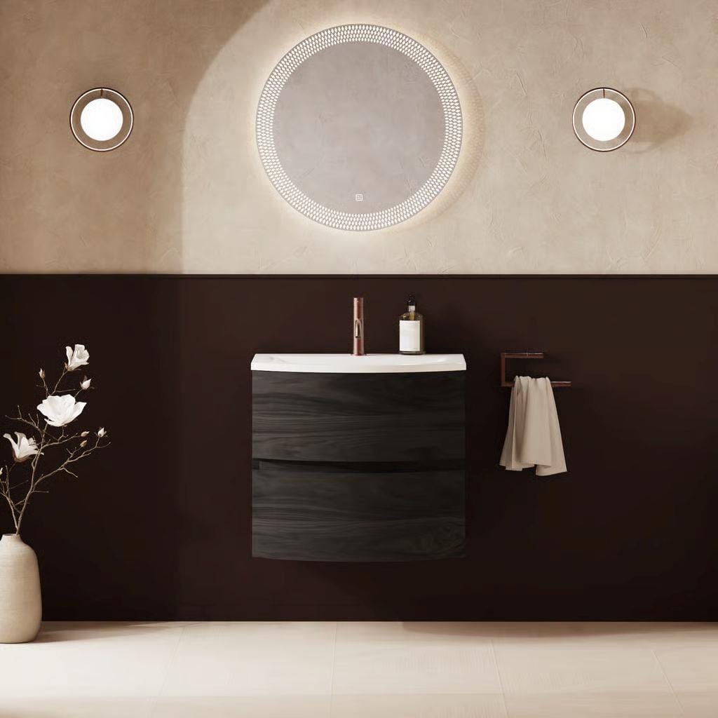 Crosswater Wall Mounted Vanity Unit 600mmm / Grey Ash / Cast Mineral Marble Basin - 1 Tap Hole Crosswater Svelte Wall Hung Vanity Unit with Basin
