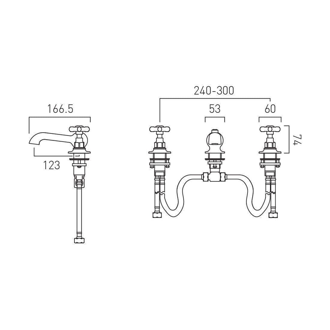 Vado 3 Tap Hole Basin Set Booth & Co. Axbridge Crosshead  3 Hole Basin Mixer Tap with Pop-Up Waste