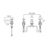 Vado 3 Tap Hole Basin Set Booth & Co. Axbridge Crosshead  3 Hole Basin Mixer Tap with Pop-Up Waste