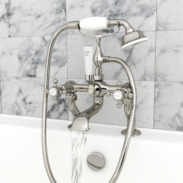 JTP Bath Shower Mixer Nickel JTP Grosvenor Cross Deck Mounted Bath Shower Mixer with Kit