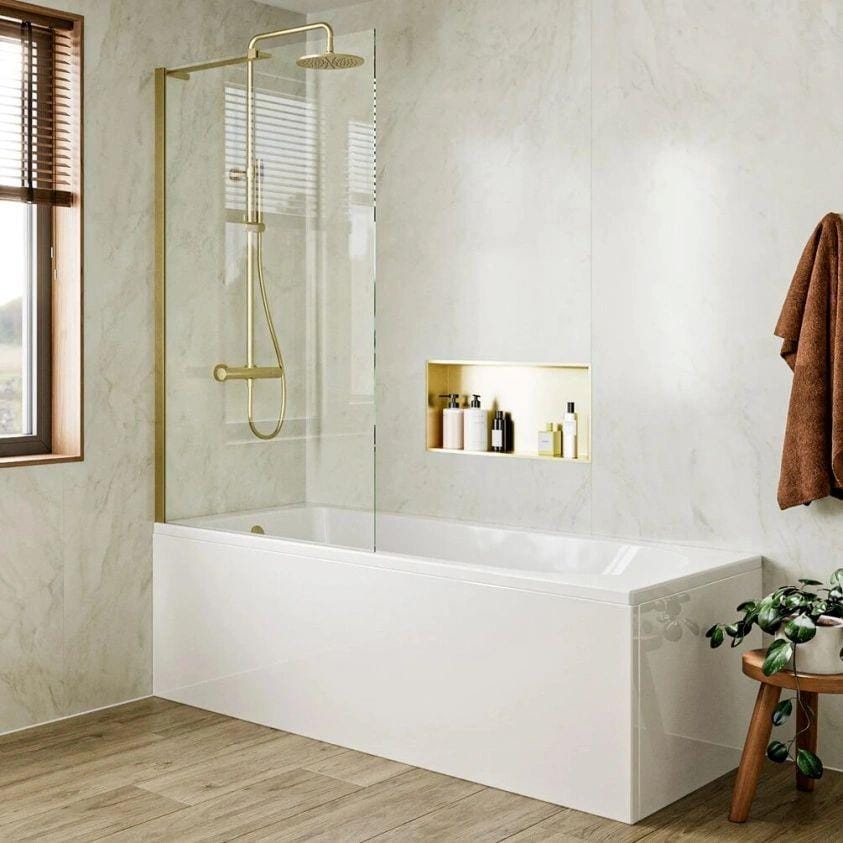 Crosswater Bath Screen Brushed Brass Crosswater Clear 6 Fixed Bath Screen