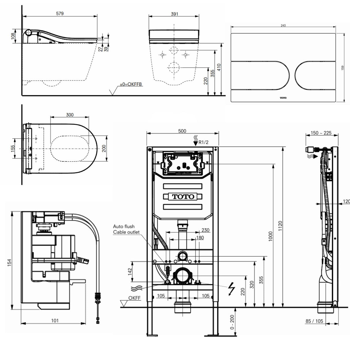 Toto Smart Toilet Toto RW Wall Hung Rimless Washlet® Smart Toilet Complete Auto Flush Pack